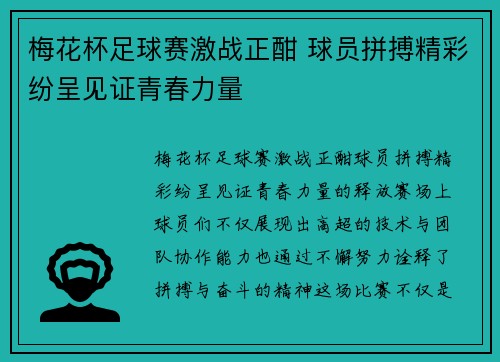 梅花杯足球赛激战正酣 球员拼搏精彩纷呈见证青春力量